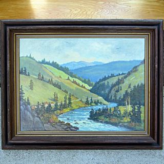 Clyde Leon Keller Vintage Original Oil Painting Clakamas River Above