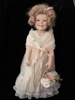 DANBURY MINT SHIRLEY TEMPLE FLOWER GIRL PORCELAIN DOLL, 18 TALL, W