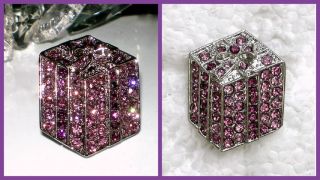 3D Christmas Present Gift Box Pin Brooch Purple Crystal