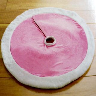 Pink Christmas Tree Skirt Faux Fur Trim 24 inch Round