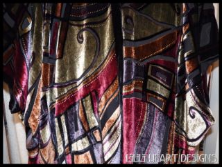 Cut Velvet Silk Picasso Style Long Coat Muliticolors Purple