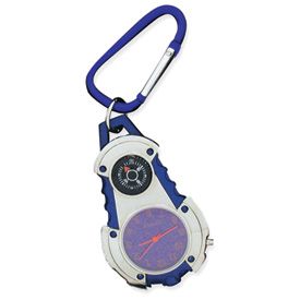 New Blue Nickel Plated Carabiner Clip Watch w Compass