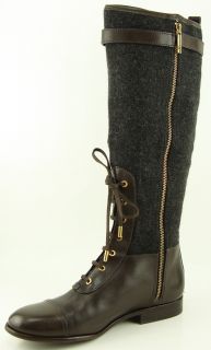 Tory Burch Brent Charcoal Coconut Womens Designer Lace Up Knee High