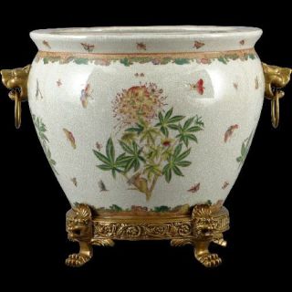 Reproduction Porcelain Brass Cleome Flower Fishbowl or Large Planter