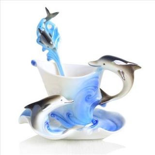  Dolphin Porpoise Porcelain Coffee Set Tea Set Cup Spoon Saucer