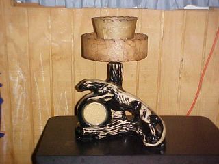1950s Vintage Panther Lamp with 2 Tier Fiberglass Shade