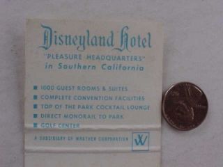 1960s Era Anaheim California Disneyland Hotel Matchbook Magic Kingdom