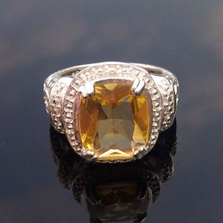 Fashion Big Ring Gift Cock Tail Silver Gemstone Ring Citrine Ring Size