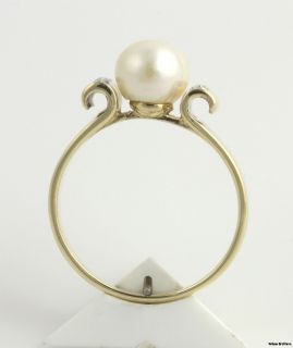 8mm Pearl Genuine Diamond Cocktail Ring 14k Yellow White Gold Modern