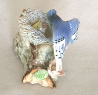  Vintage Porcelain Blue Jay Feeding Chick on Nest