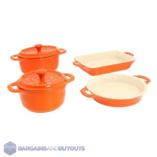 Staub La Cocotte Six Piece Mini Ceramic Cooking Set   Orange