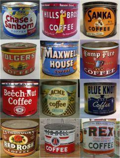 Vintage Coffee Can Tins Photo Magnets Collectible 12pk