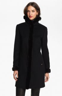 Ellen Tracy Faux Fur Trim Walking Coat