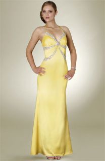 Sean Collection Charmeuse Gown with Rhinestone Brooch
