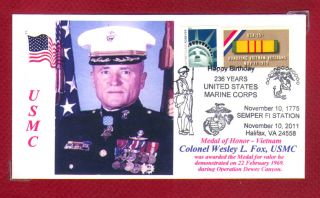 Medal of Honor Colonel Wesley L Fox USMC Vietnam War Cacheted Portrait