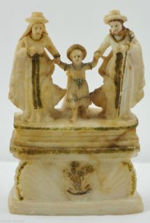 Spanish Colonial Carved Alabaster Catholic Holy Family Statue Pedestal