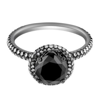  18k Black Gold Round Cut AAA Black Diamond MICRO PAVE Engagement Ring
