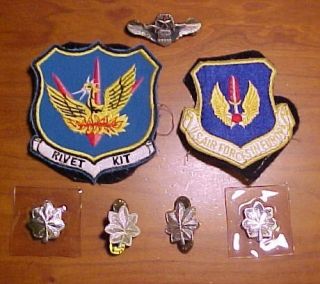 Ca 1980s USAF Command Navigator Observer Wings Patches Rank Insignia