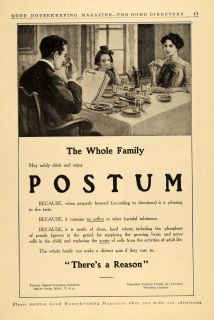 1911 Ad Postum Cereal Co Coffee Substitute Drink Family   ORIGINAL