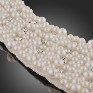 Clear Swarovski Crystal Detachable Collar Elegant Pearls White Ribbon