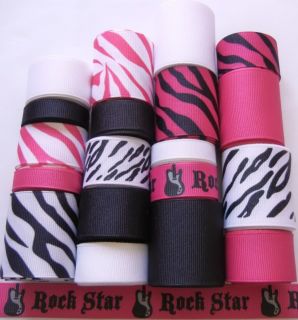 19 yd Rock Star Fuchsia Zebra Pink Grosgrain Ribbon Lot