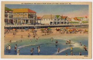 1939 Ocean City MD Boardwalk Beach Hotels Homes Postcard