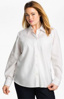 Foxcroft Leno Stripe Wrinkle Free Shaped Shirt (Plus)
