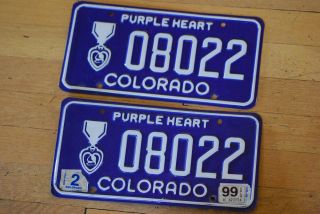 Vintage Obsolete Colorado Colo Purple Heart License Plate NoRes