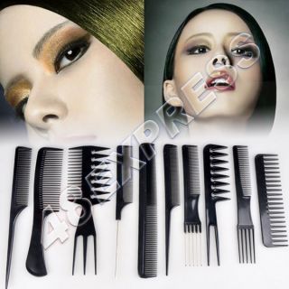 Black Professional Combs 10pcs Hairdressing Salon Styling Barbers Set