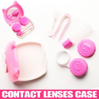 Pink Contact Lens Portable Case Set Soaking Storage Mirror Container