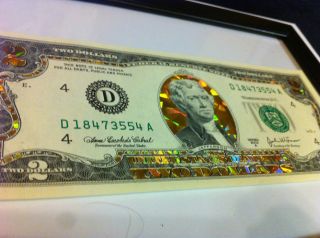 22 K GOLD 2 DOLLAR BILL HOLOGRAM COLORIZED 2003 usa NOTE GOLD GIFT