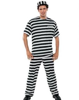 Mens Striped Convict Prisoner Jail Bird Costume Adult Size M L XL