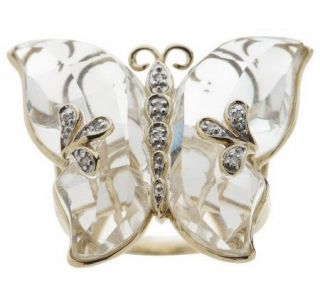 13.20 ct tw Carved Gemstone Butterfly Ring with Diamond Accents, 14K 