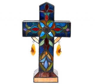Peng Stained Glass 13 inch Cross Accent Lamp —