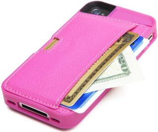 Genuine CM4 Pink Cover Credit ID Q Card Holder Leather For iPhone 4 4S