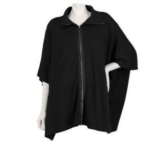 Susan Graver Ponte Knit Zip Front Poncho with Pockets —
