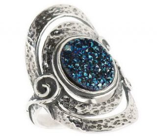 Ships 12/10/12 Or Paz Sterling Drusy Quartz Elongated Textured Ring 