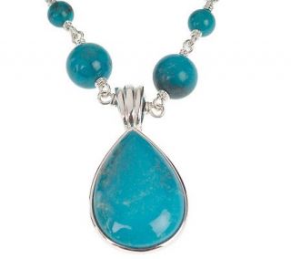Sterling 36 Turquoise Bead Necklace w/ Pear Shaped Enhancer