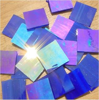 25 Cobalt Blue Wispy Iridized 1 Square Glass Mosaic Tile   Pack