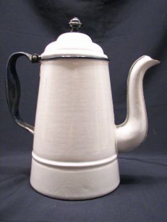 Vintage Enamelware Tea Coffee Pot Kettle Cooking Kitchen White Antique