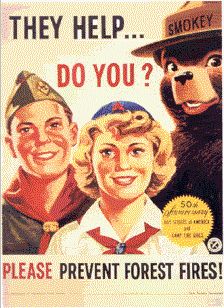 Smokey Bear with members of the Boy Scouts of America and the Camp