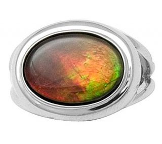Oval East West Ammolite Ring, Sterling Silver —