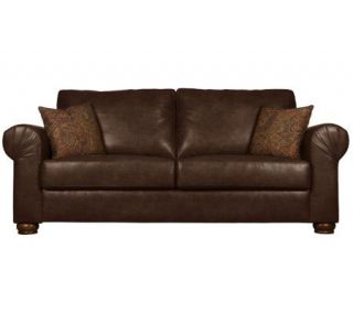 Handy Living Oxford Bonded Leather Brown Sofa &Paisley Pillows