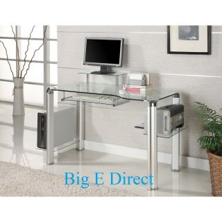  Glass Desk Table Clear Computer Printer Monitor Storage Shelves