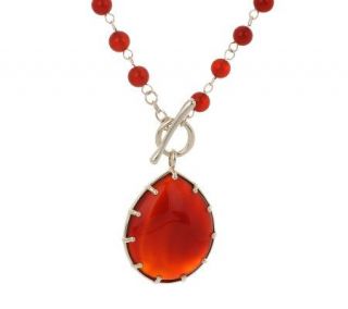 Sterling Carnelian Pendant on 18 Beaded Toggle Necklace —