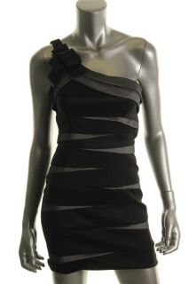 Betsy Adam New Black Taffeta Ruffled One Shoulder Semi Formal Dress