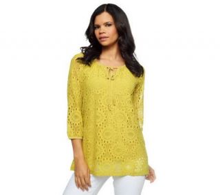 Susan Graver 3/4 Sleeve Lace Top with Liquid Knit Tank —