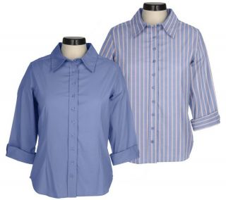 Denim & Co. Set of Two Stretch Wrinkle Free Shirts —