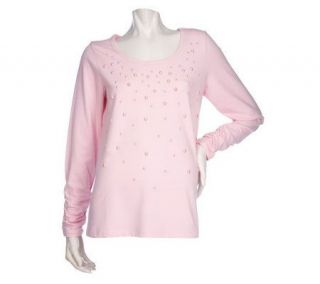 Susan Graver Stretch Cotton Top with Simulated Pearls —