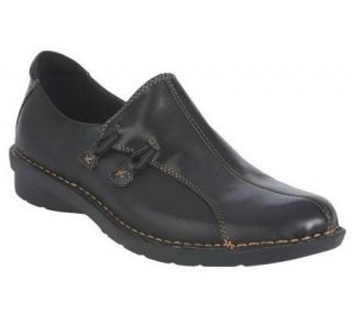Clarks Bendables Leather Slip on Shoes w/Button Detail —